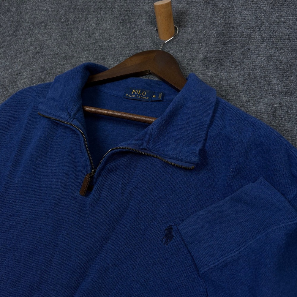Polo Ralph Lauren Quarter Zip Pullover Mens XL Blue Cotton Knit Sweater 0539